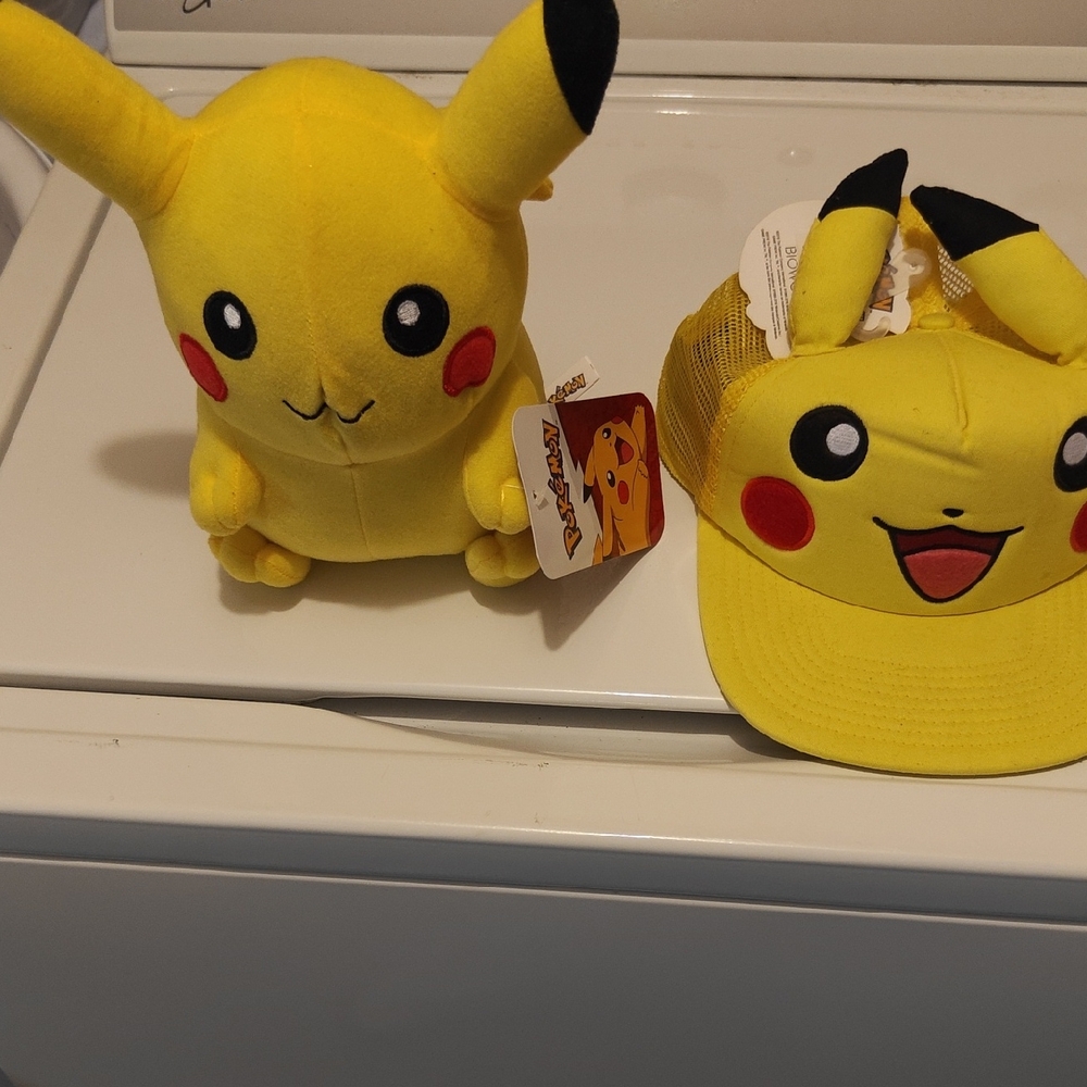 Pokemon Pikachu Yellow Plush Toy with Matching Yellow Pikachu Cap